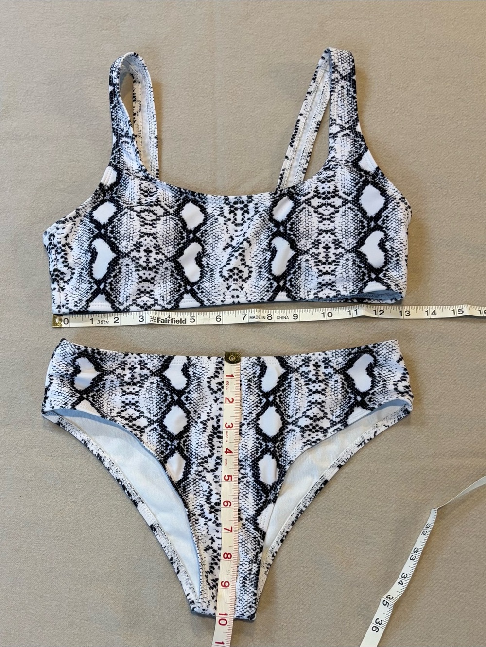 Shein Black & White Snake Print Bikini Set Small